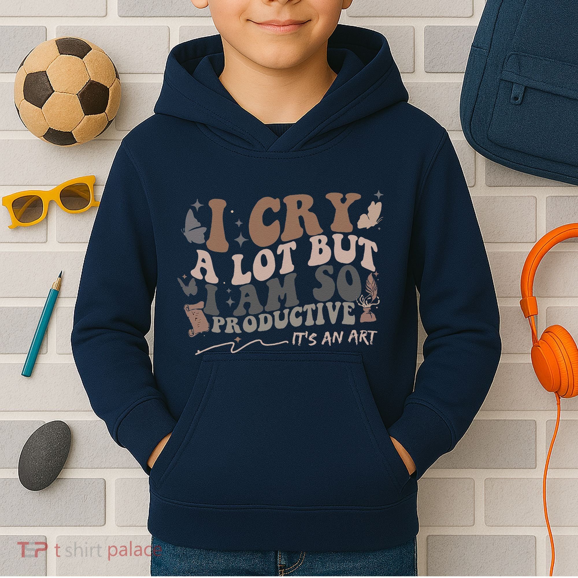 Retro I Cry A Lot But I Am So Productive Funny Trending Meme Kids Hoodie