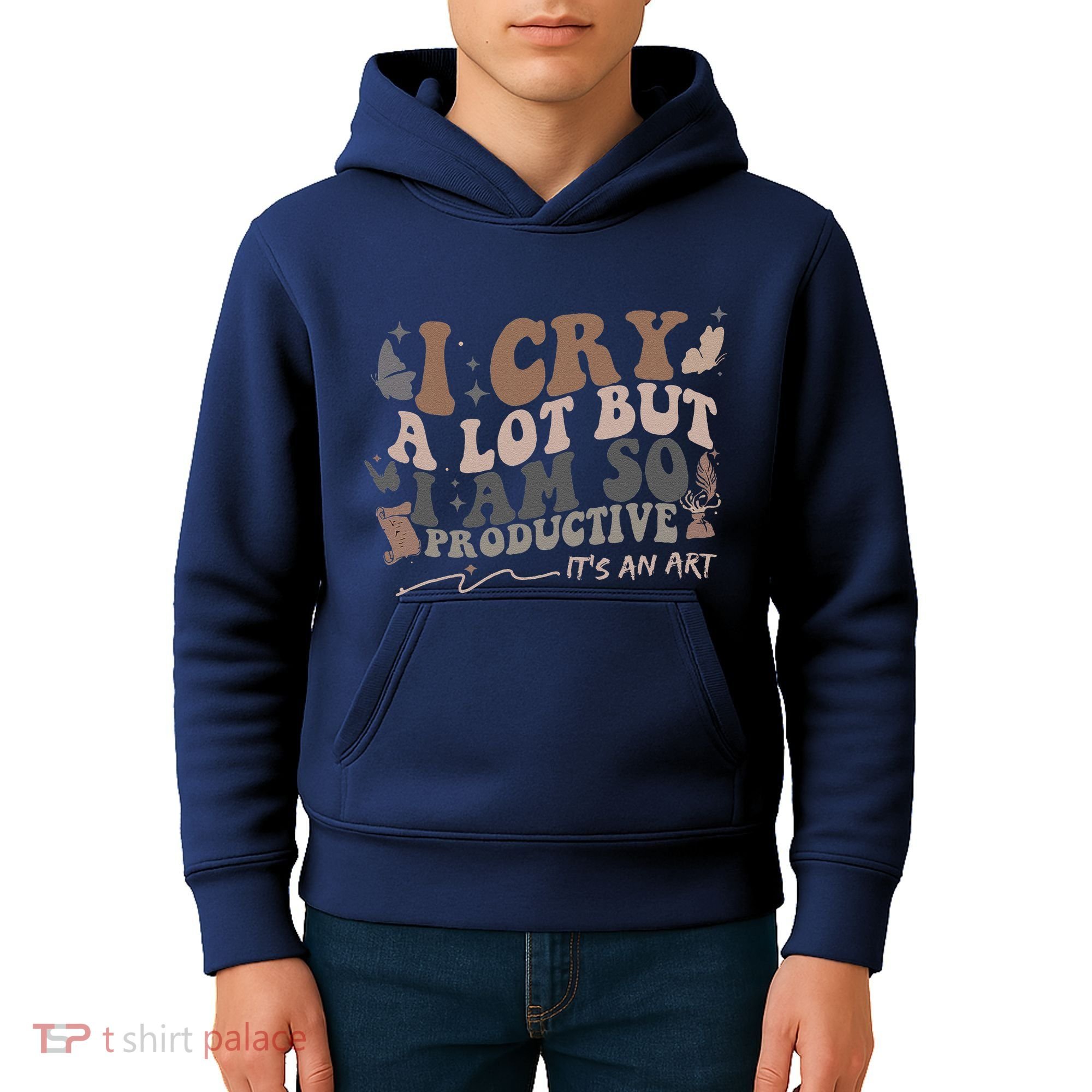 Retro I Cry A Lot But I Am So Productive Funny Trending Meme Kids Hoodie