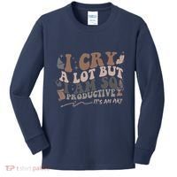 Retro I Cry A Lot But I Am So Productive Funny Trending Meme Kids Long Sleeve Shirt thumb 0