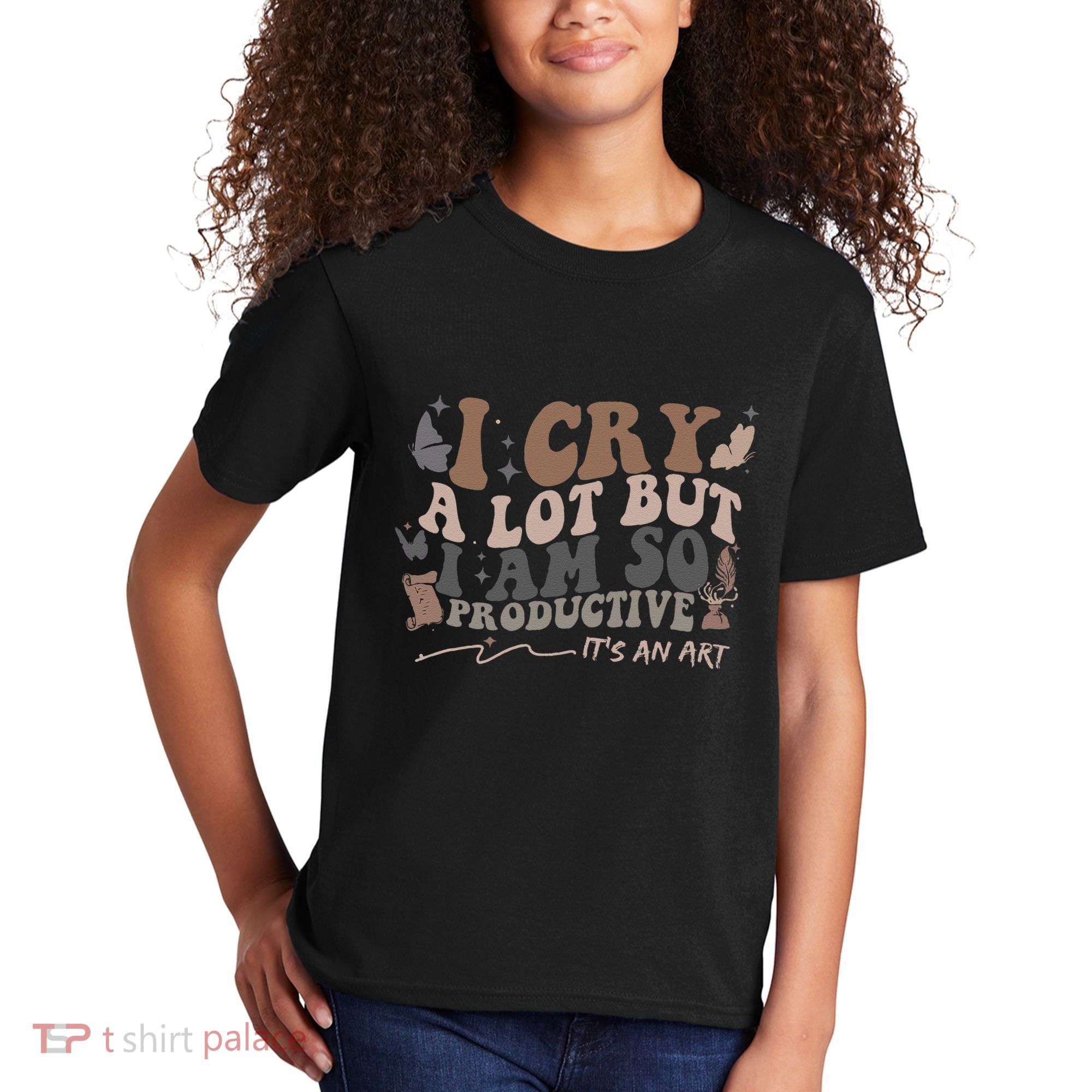 Retro I Cry A Lot But I Am So Productive Funny Trending Meme Kids T-Shirt