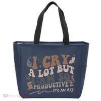 Retro I Cry A Lot But I Am So Productive Funny Trending Meme Tote Bag thumb 0