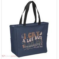 Retro I Cry A Lot But I Am So Productive Funny Trending Meme Tote Bag thumb 2