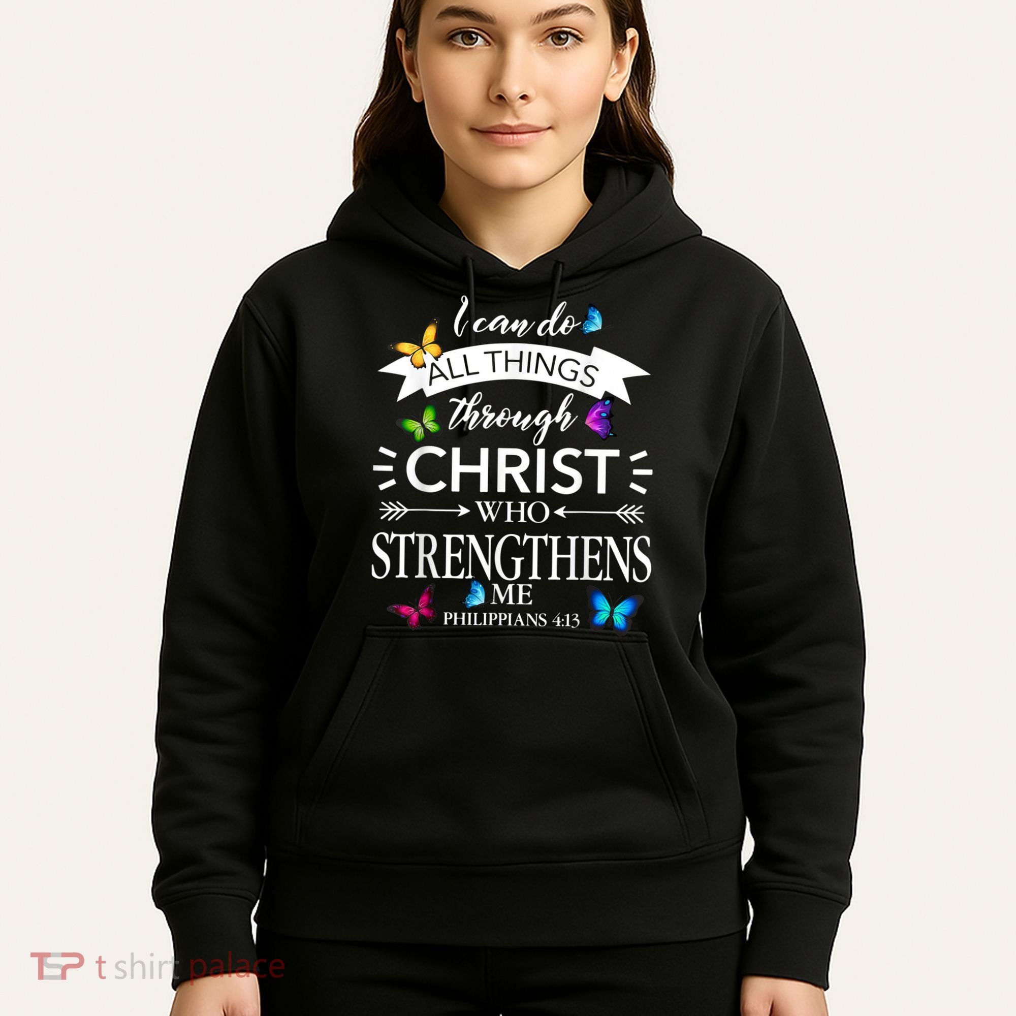 Religious I Can Do All Things Through Christ Butterfly Art Hoodie