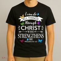 Religious I Can Do All Things Through Christ Butterfly Art T-Shirt thumb 3