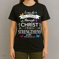 Religious I Can Do All Things Through Christ Butterfly Art T-Shirt thumb 4