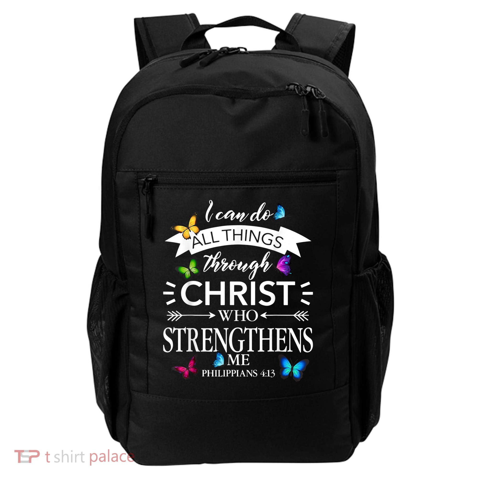 Religious I Can Do All Things Through Christ Butterfly Art Backpack