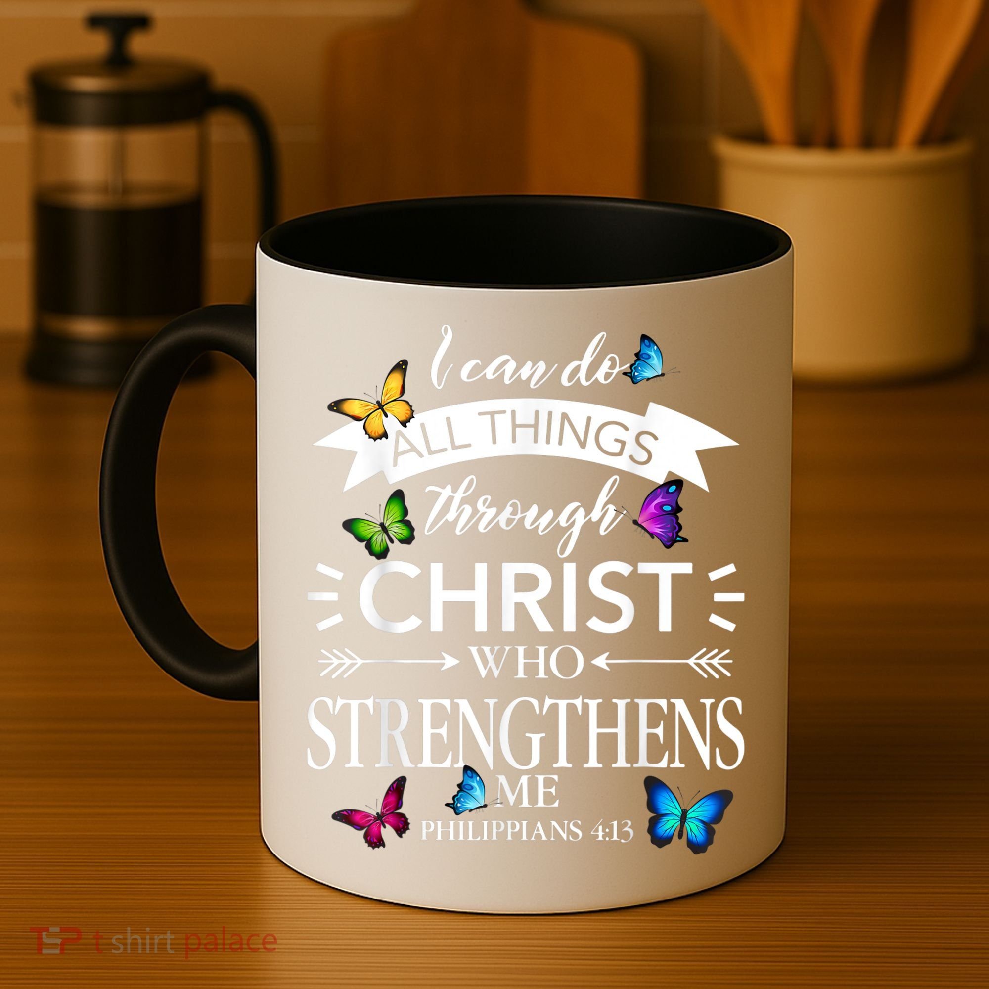 Religious I Can Do All Things Through Christ Butterfly Art Coffee Mug