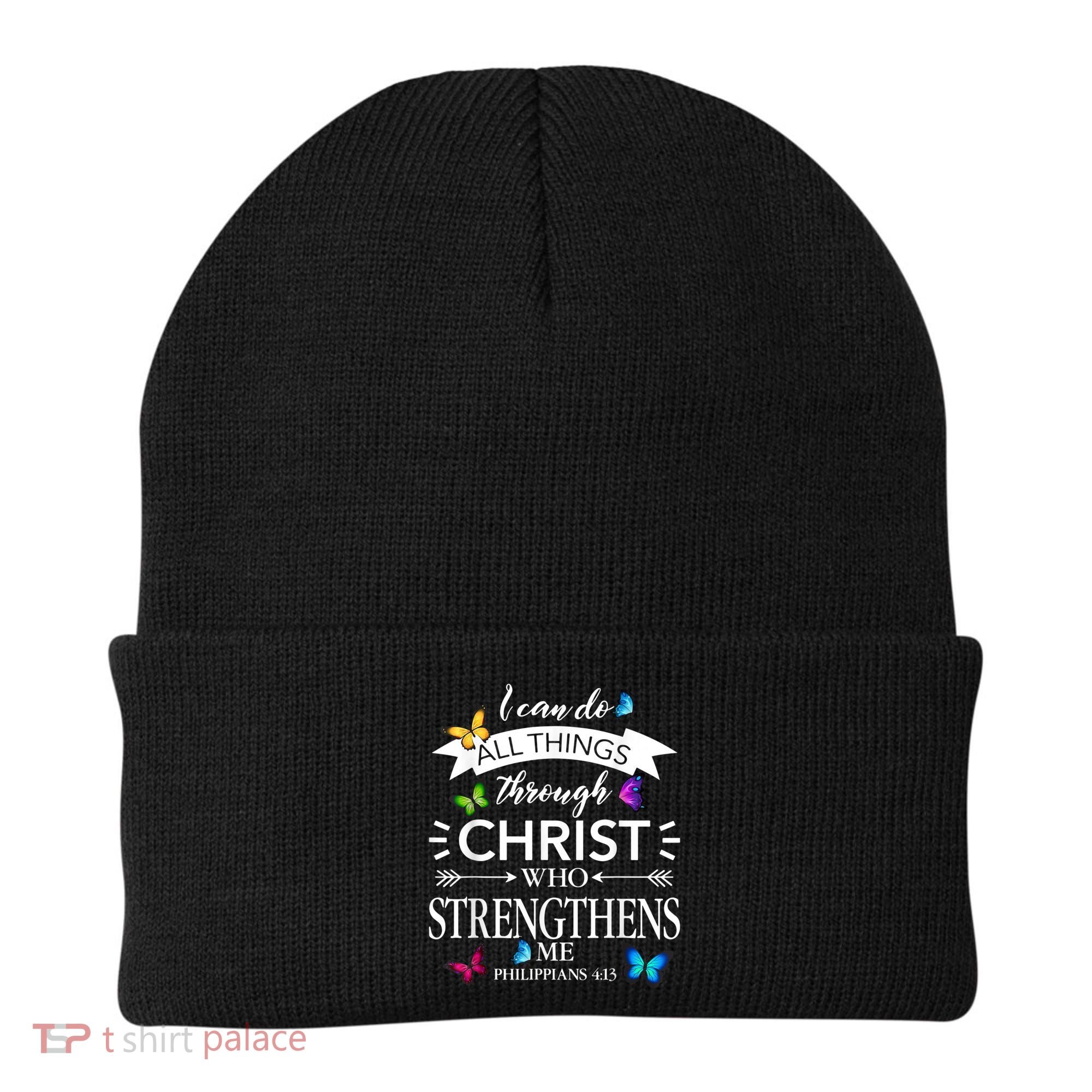 Religious I Can Do All Things Through Christ Butterfly Art Beanie