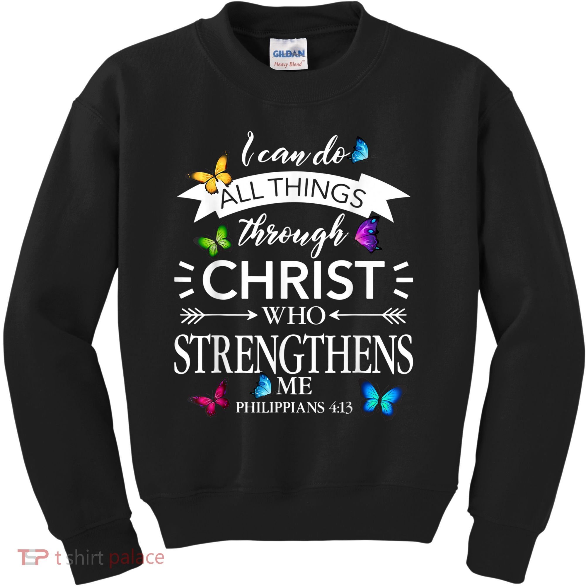 Religious I Can Do All Things Through Christ Butterfly Art Kids Sweatshirt