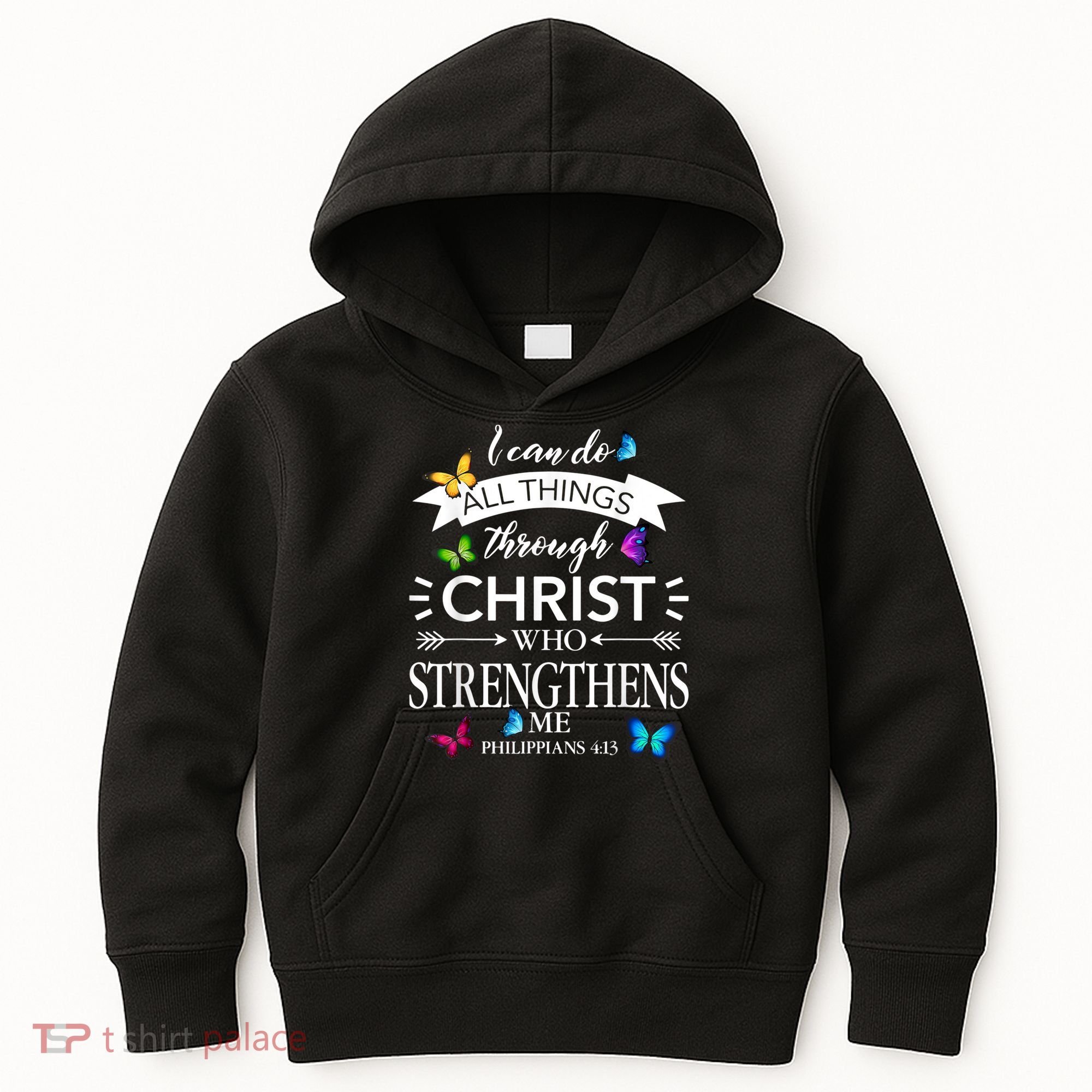 Religious I Can Do All Things Through Christ Butterfly Art Kids Hoodie