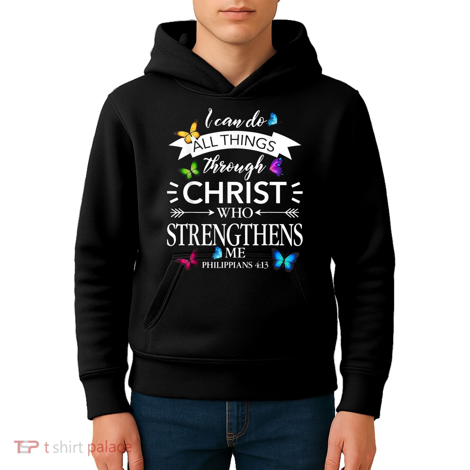 Religious I Can Do All Things Through Christ Butterfly Art Kids Hoodie