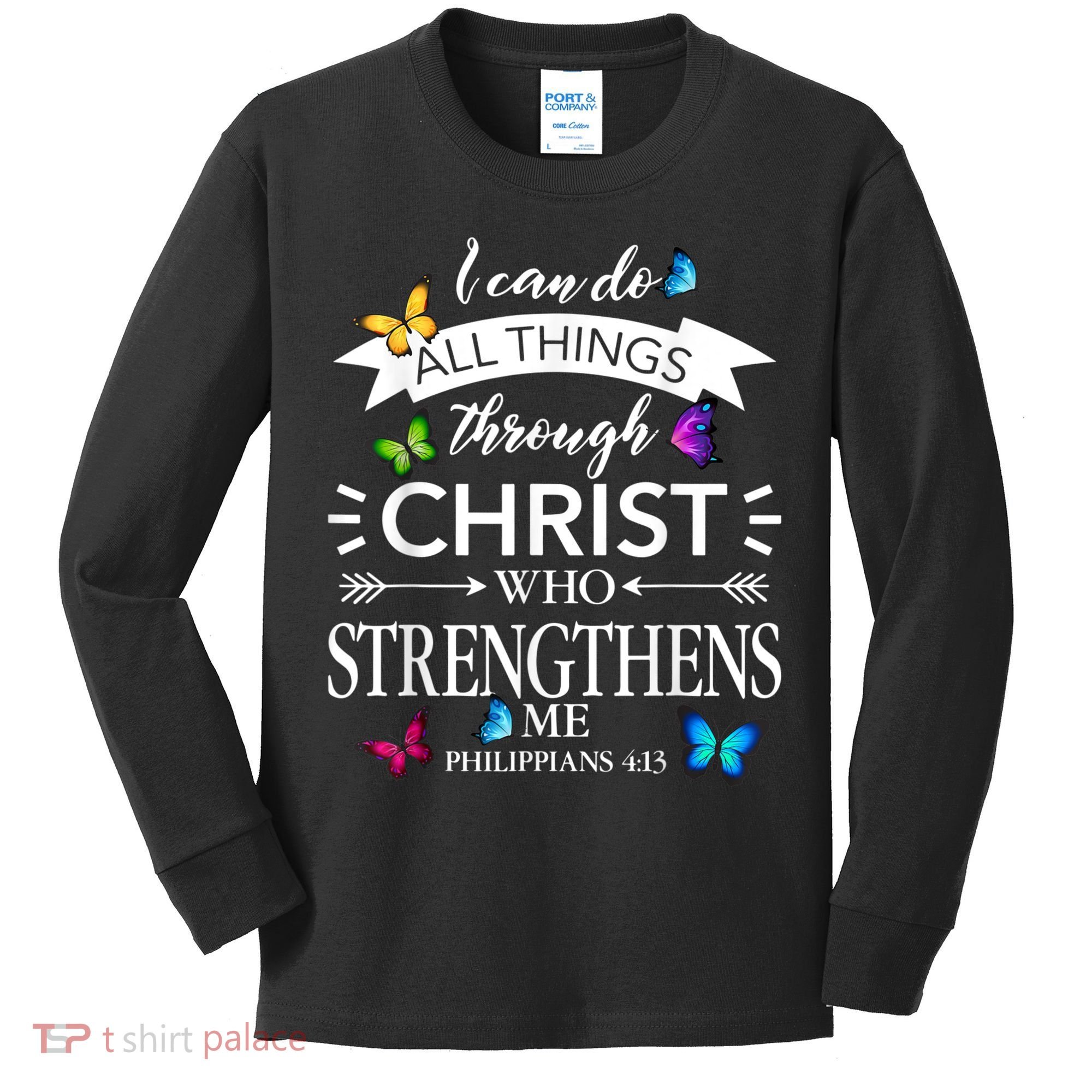 Religious I Can Do All Things Through Christ Butterfly Art Kids Long Sleeve Shirt