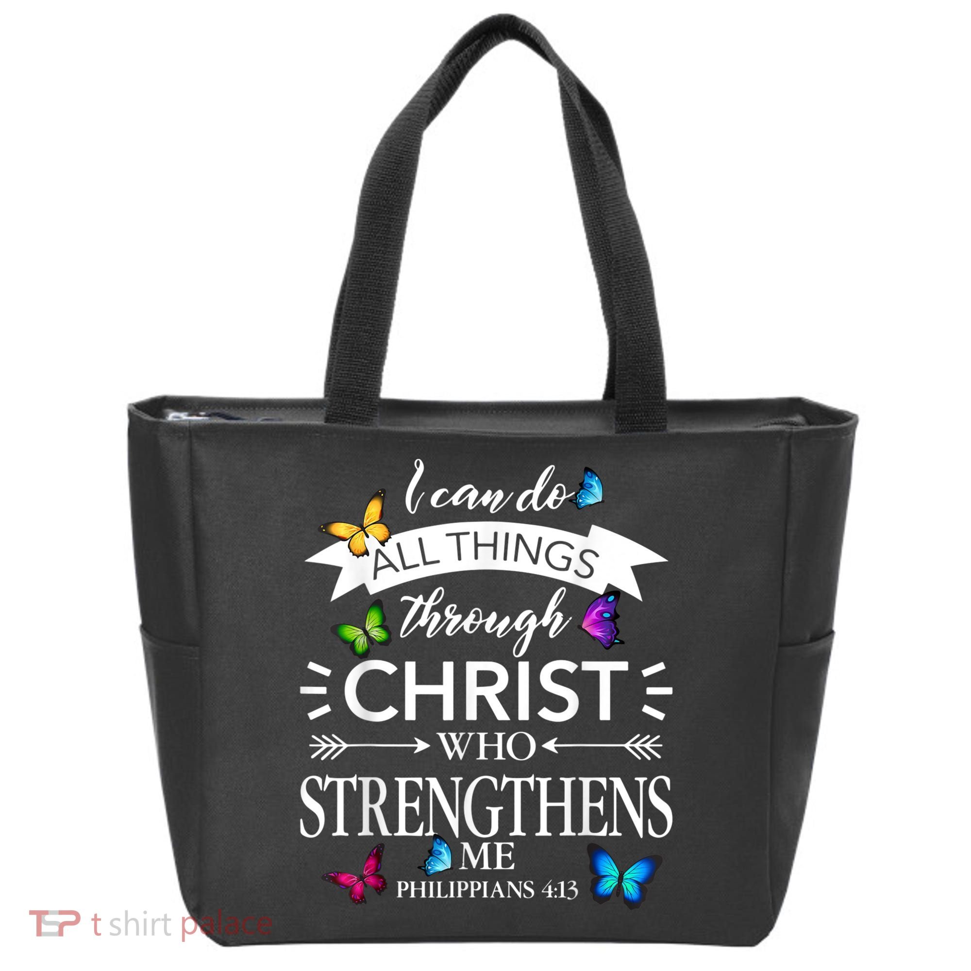 Religious I Can Do All Things Through Christ Butterfly Art Tote Bag