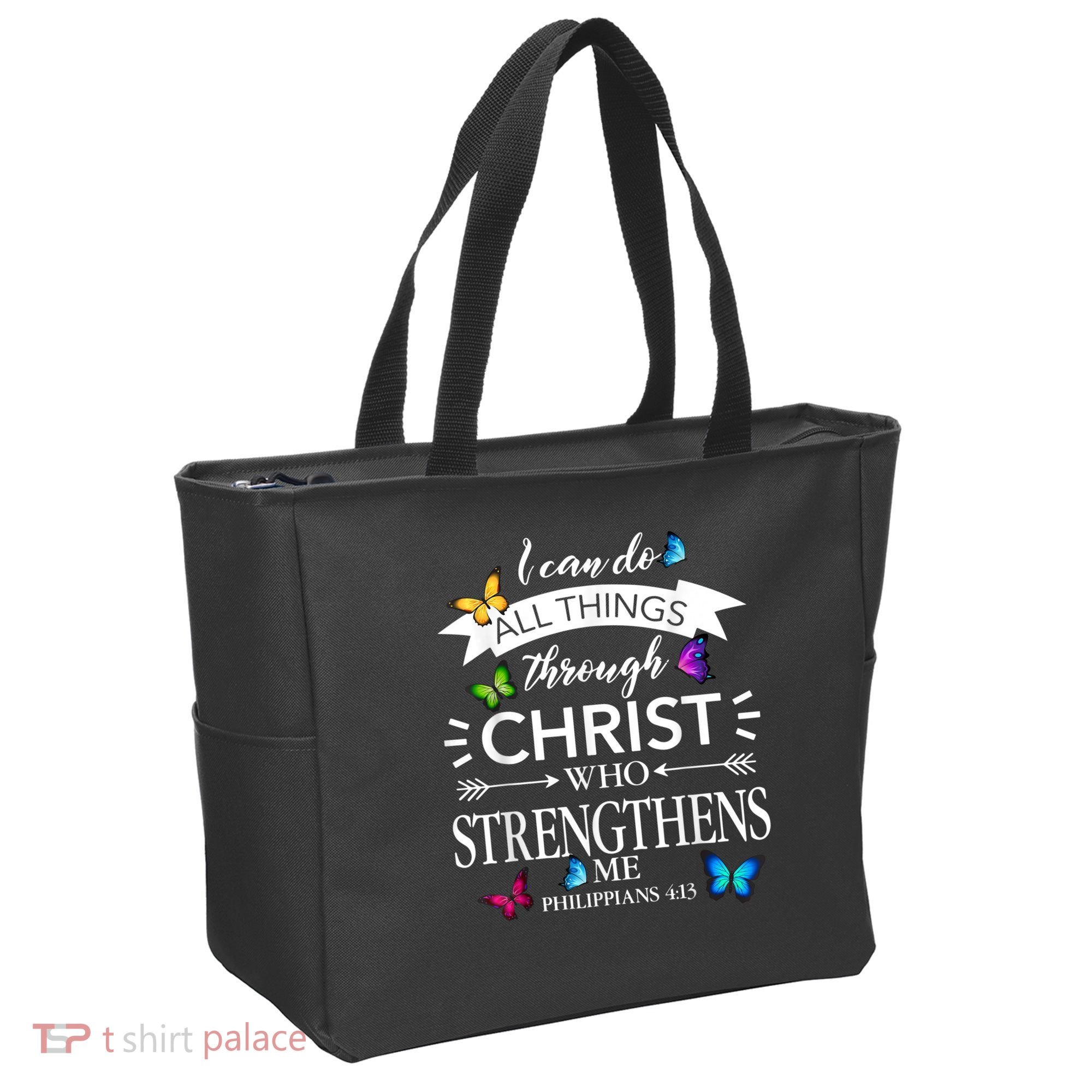 Religious I Can Do All Things Through Christ Butterfly Art Tote Bag