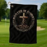 Rooted In Chris, Jesus S, Christian Cross Golf Towel thumb 1