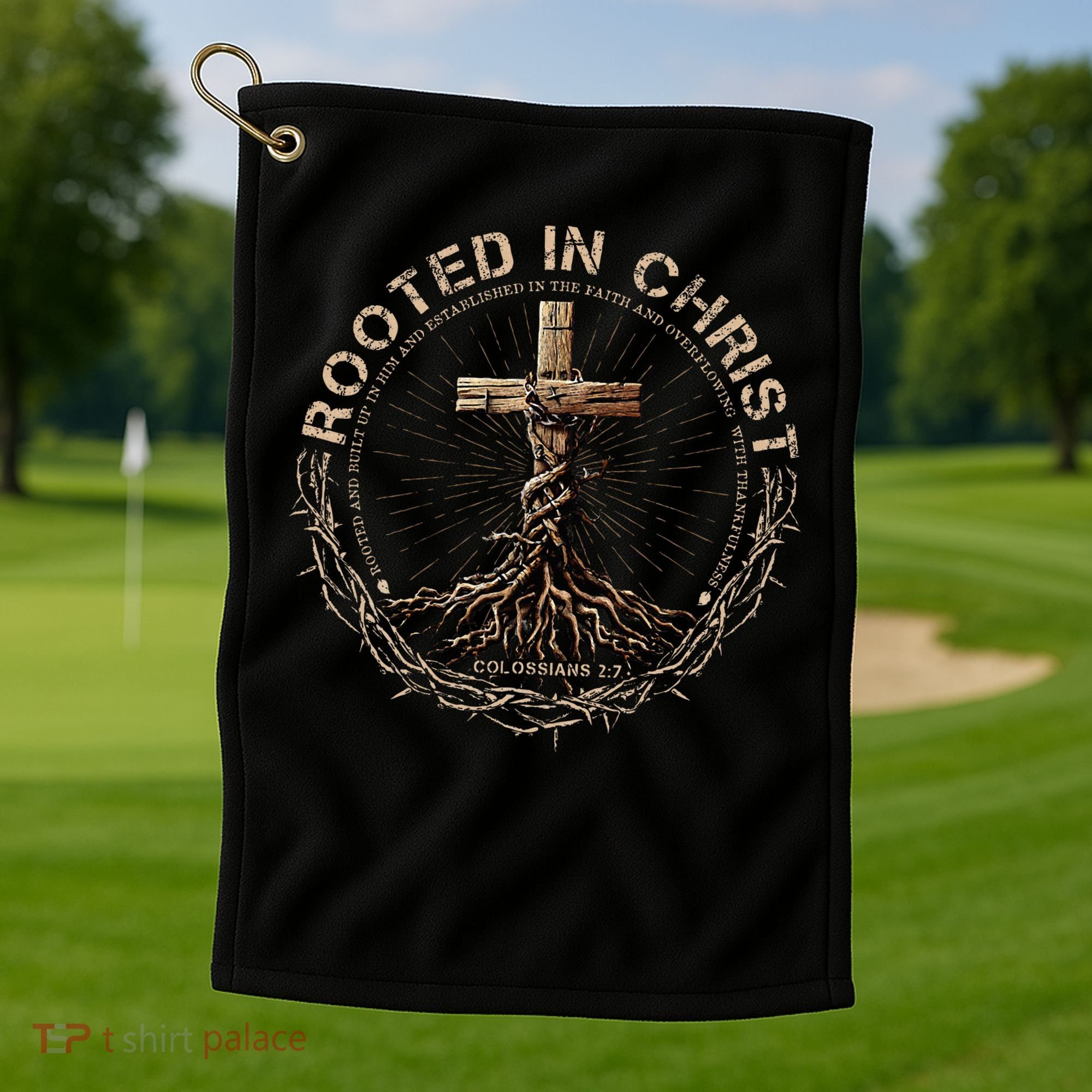 Rooted In Chris, Jesus S, Christian Cross Golf Towel