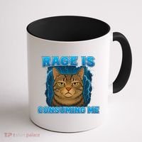 Rage Is Consuming Me Funny Lightning Angry Cat Meme Coffee Mug thumb 1