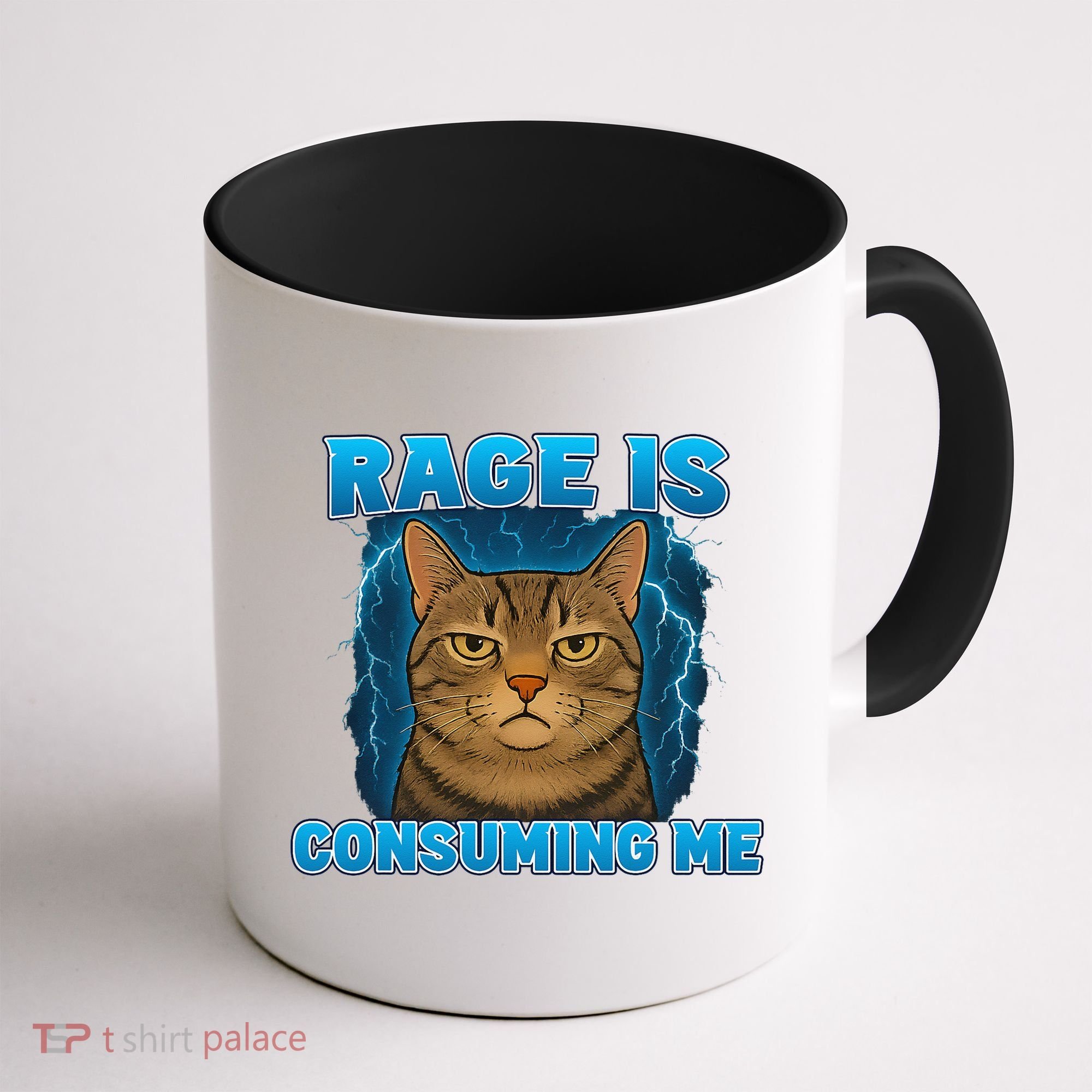 Rage Is Consuming Me Funny Lightning Angry Cat Meme Coffee Mug