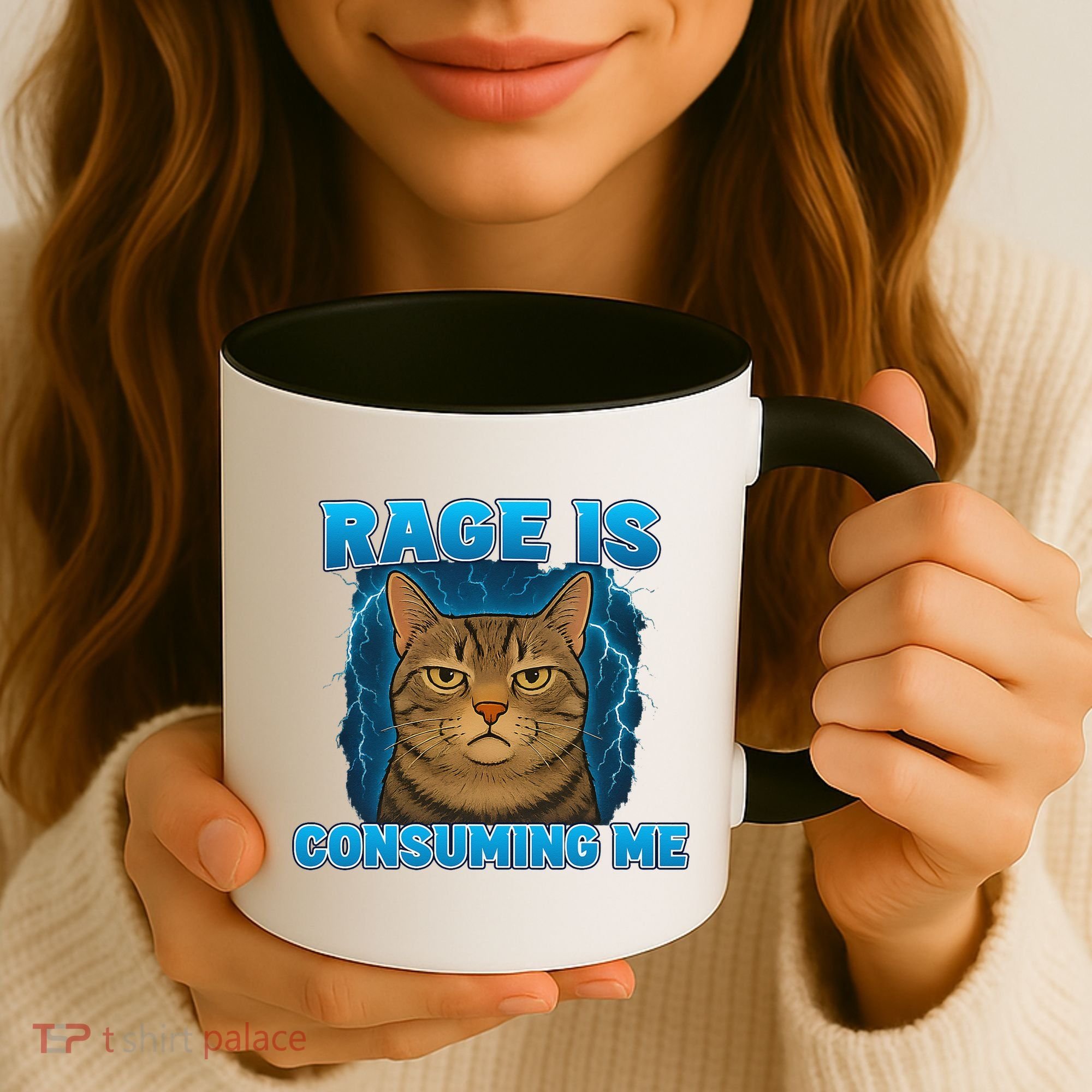 Rage Is Consuming Me Funny Lightning Angry Cat Meme Coffee Mug