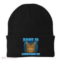 Rage Is Consuming Me Funny Lightning Angry Cat Meme Beanie thumb 0