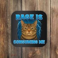 Rage Is Consuming Me Funny Lightning Angry Cat Meme Coaster thumb 0