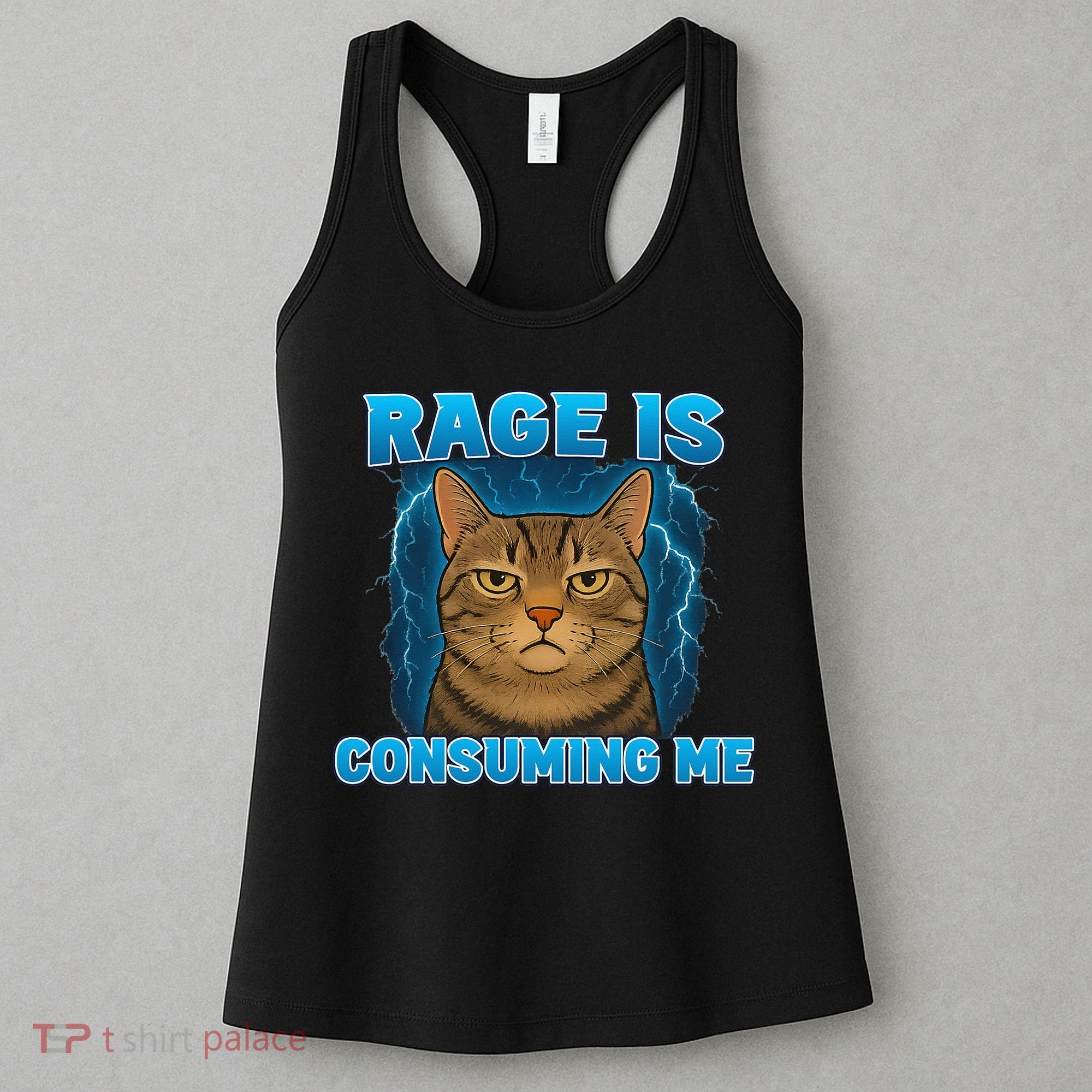 Rage Is Consuming Me Funny Lightning Angry Cat Meme Women's Tank Top