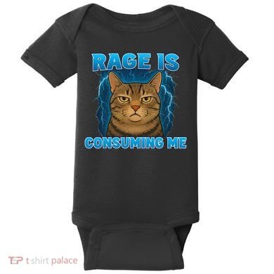 Rage Is Consuming Me Funny Lightning Angry Cat Meme Baby Bodysuit