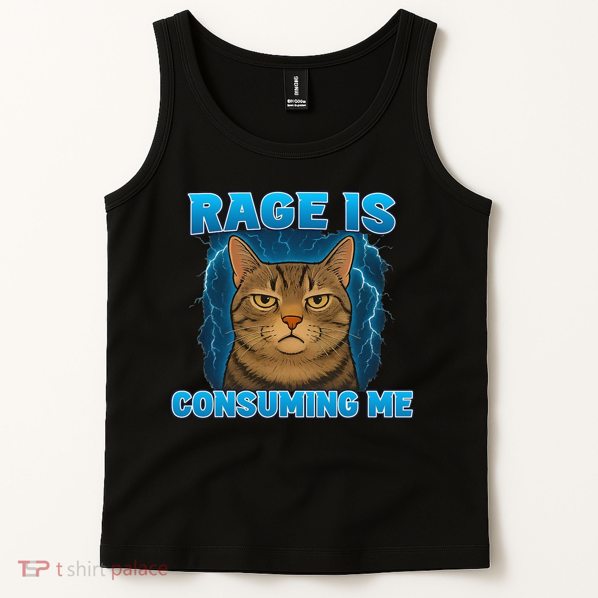 Rage Is Consuming Me Funny Lightning Angry Cat Meme Tank Top