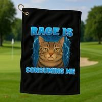 Rage Is Consuming Me Funny Lightning Angry Cat Meme Golf Towel thumb 1
