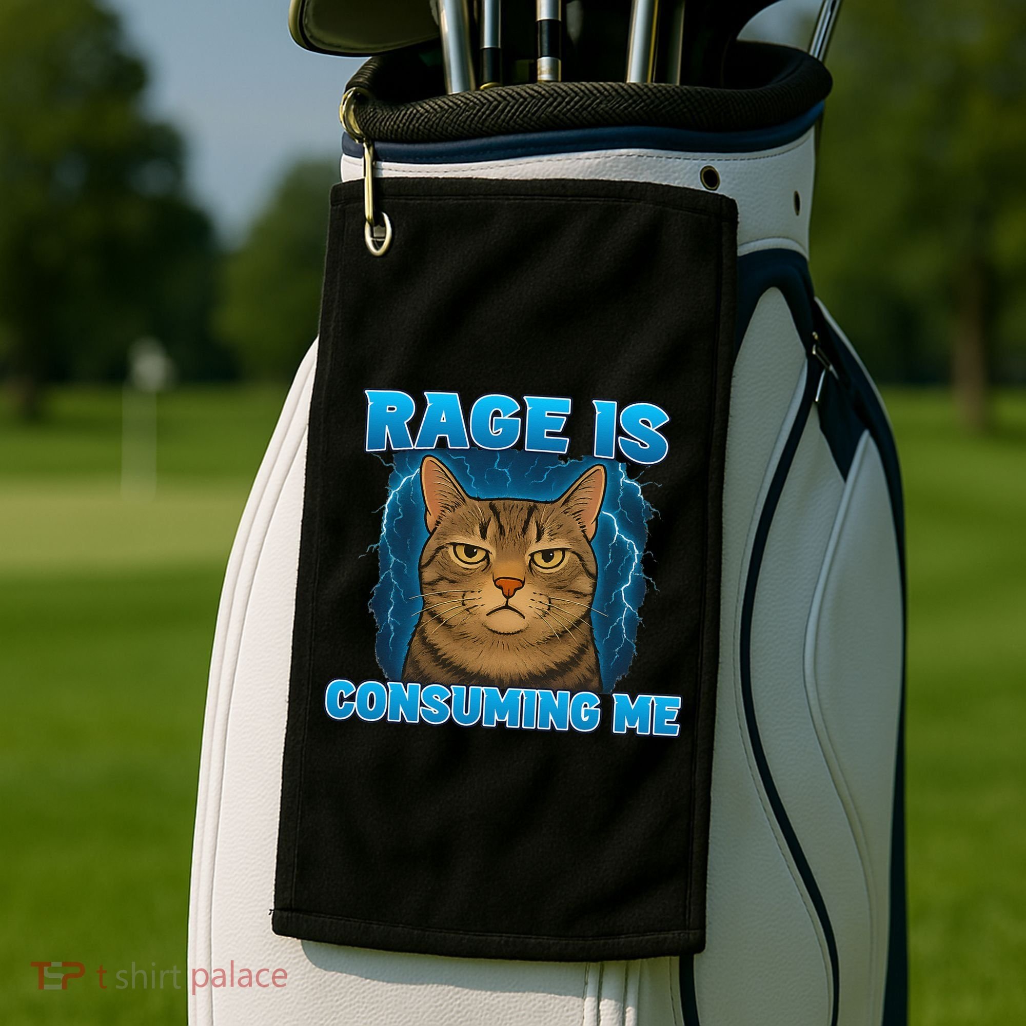 Rage Is Consuming Me Funny Lightning Angry Cat Meme Golf Towel
