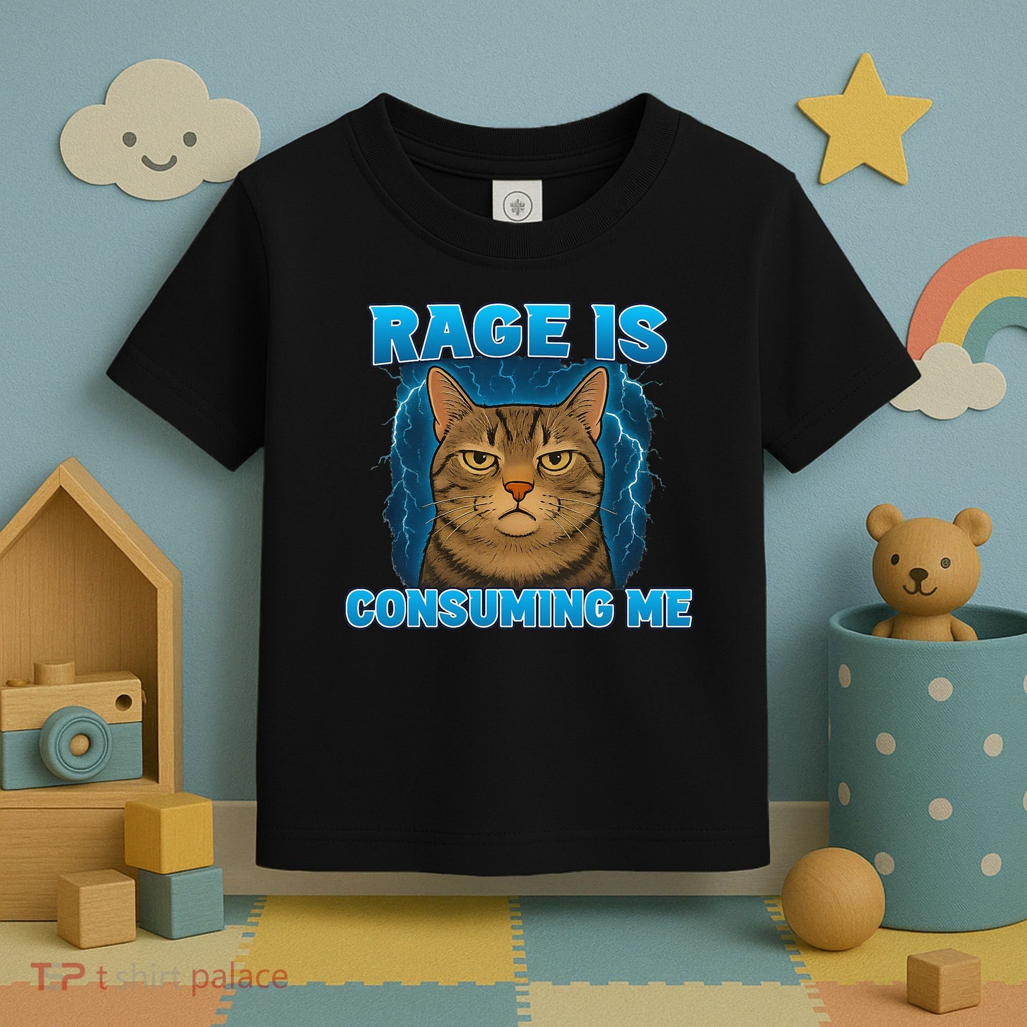 Rage Is Consuming Me Funny Lightning Angry Cat Meme Toddler T-Shirt