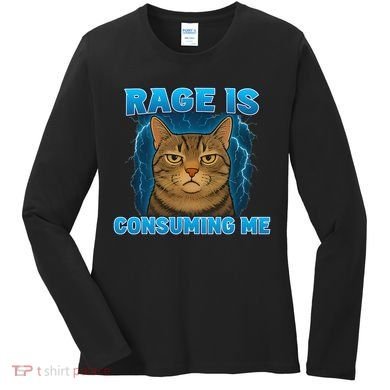 Rage Is Consuming Me Funny Lightning Angry Cat Meme Women's Long Sleeve Shirt