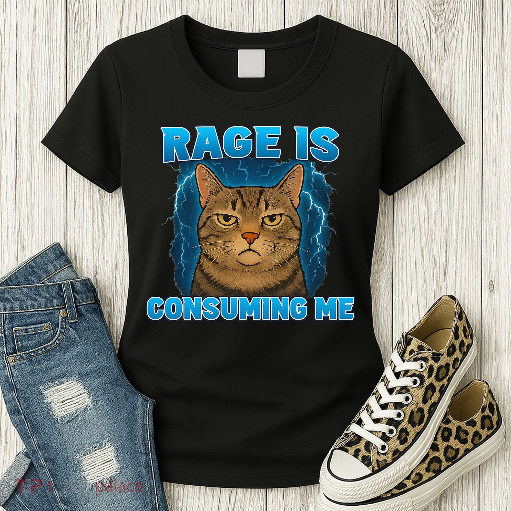 Rage Is Consuming Me Funny Lightning Angry Cat Meme Women's T-Shirt