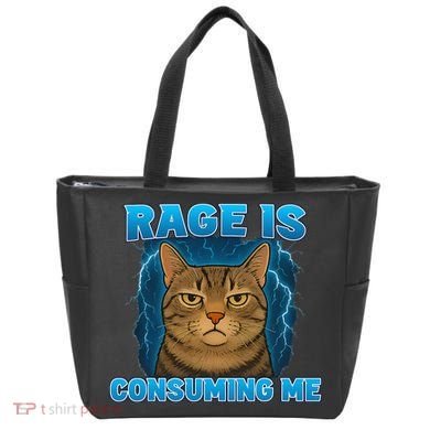 Rage Is Consuming Me Funny Lightning Angry Cat Meme Tote Bag