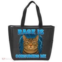 Rage Is Consuming Me Funny Lightning Angry Cat Meme Tote Bag thumb 0