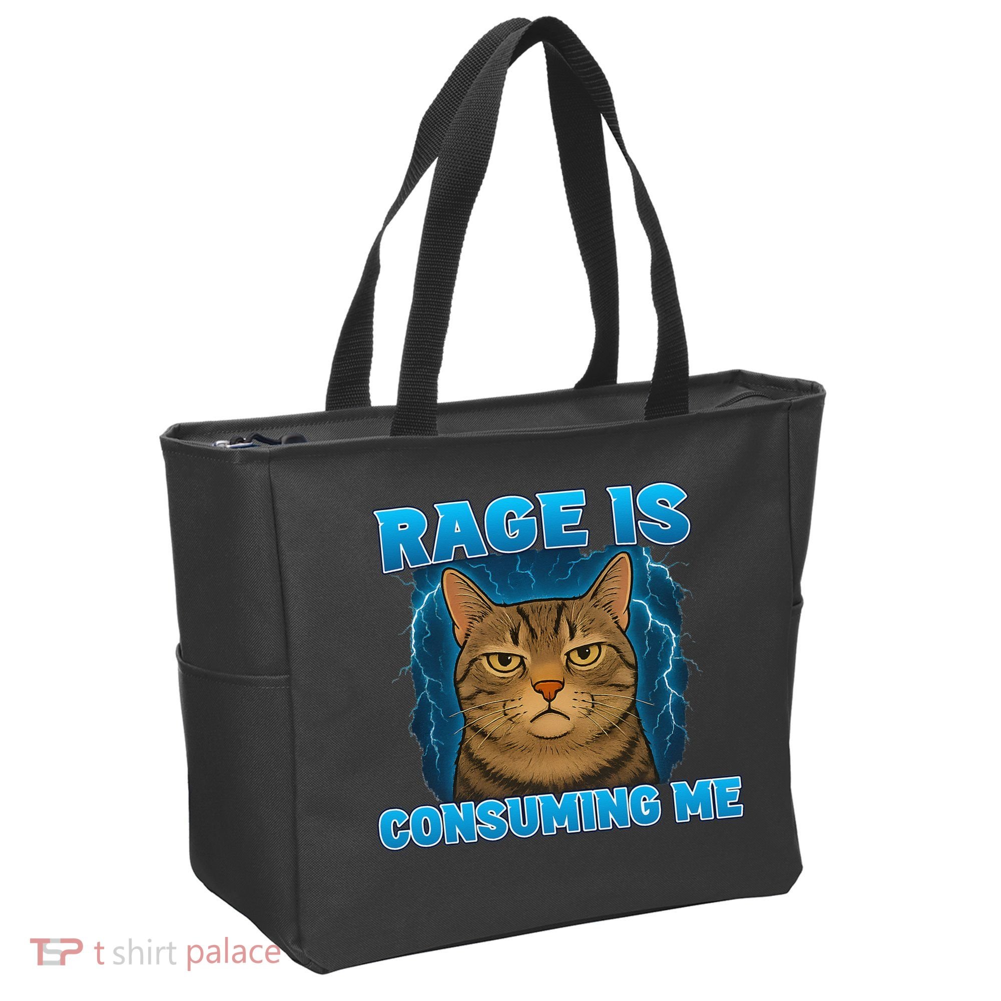 Rage Is Consuming Me Funny Lightning Angry Cat Meme Tote Bag