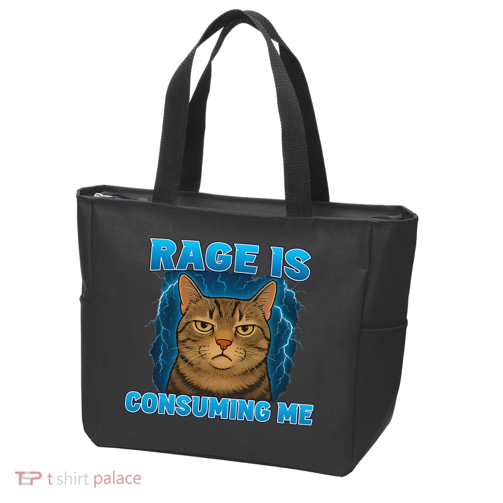 Rage Is Consuming Me Funny Lightning Angry Cat Meme Tote Bag