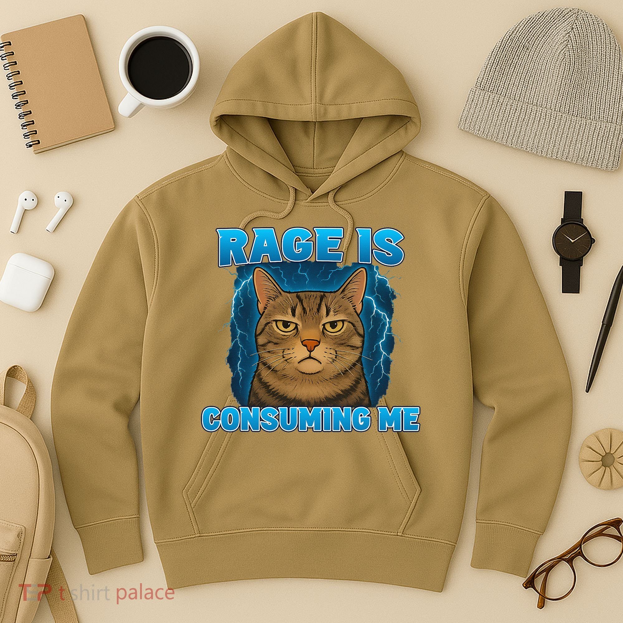 Rage Is Consuming Me Funny Lightning Angry Cat Meme Hoodie