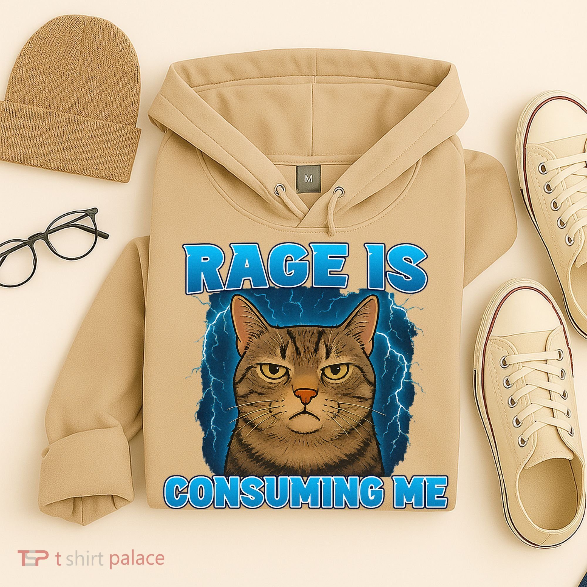 Rage Is Consuming Me Funny Lightning Angry Cat Meme Hoodie
