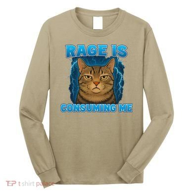 Rage Is Consuming Me Funny Lightning Angry Cat Meme Long Sleeve Shirt
