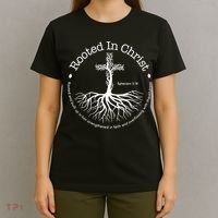 Rooted In Christ Jesus Cross Pray Bible Verse Christian T-Shirt thumb 4