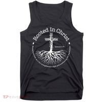 Rooted In Christ Jesus Cross Pray Bible Verse Christian Tank Top thumb 0