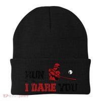 Run I Dare You Funny Baseball Catcher Baseball Player Lover Beanie thumb 0
