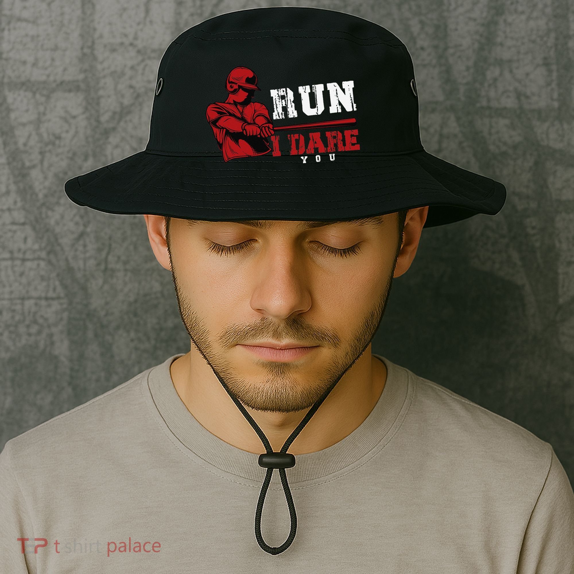 Run I Dare You Funny Baseball Catcher Baseball Player Lover Bucket Hat