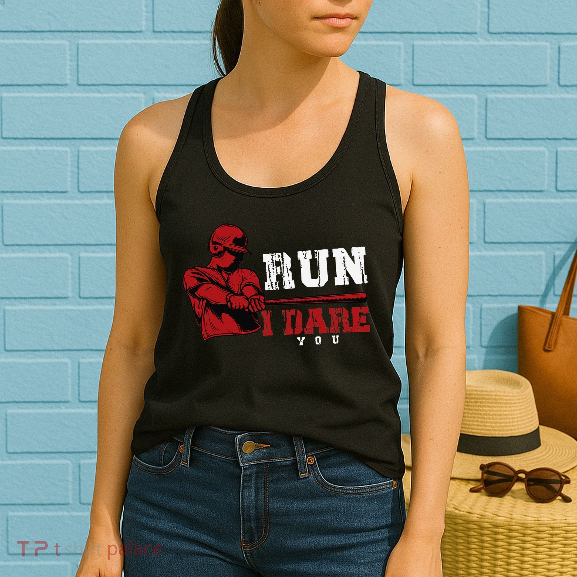 Run I Dare You Funny Baseball Catcher Baseball Player Lover Women's Tank Top