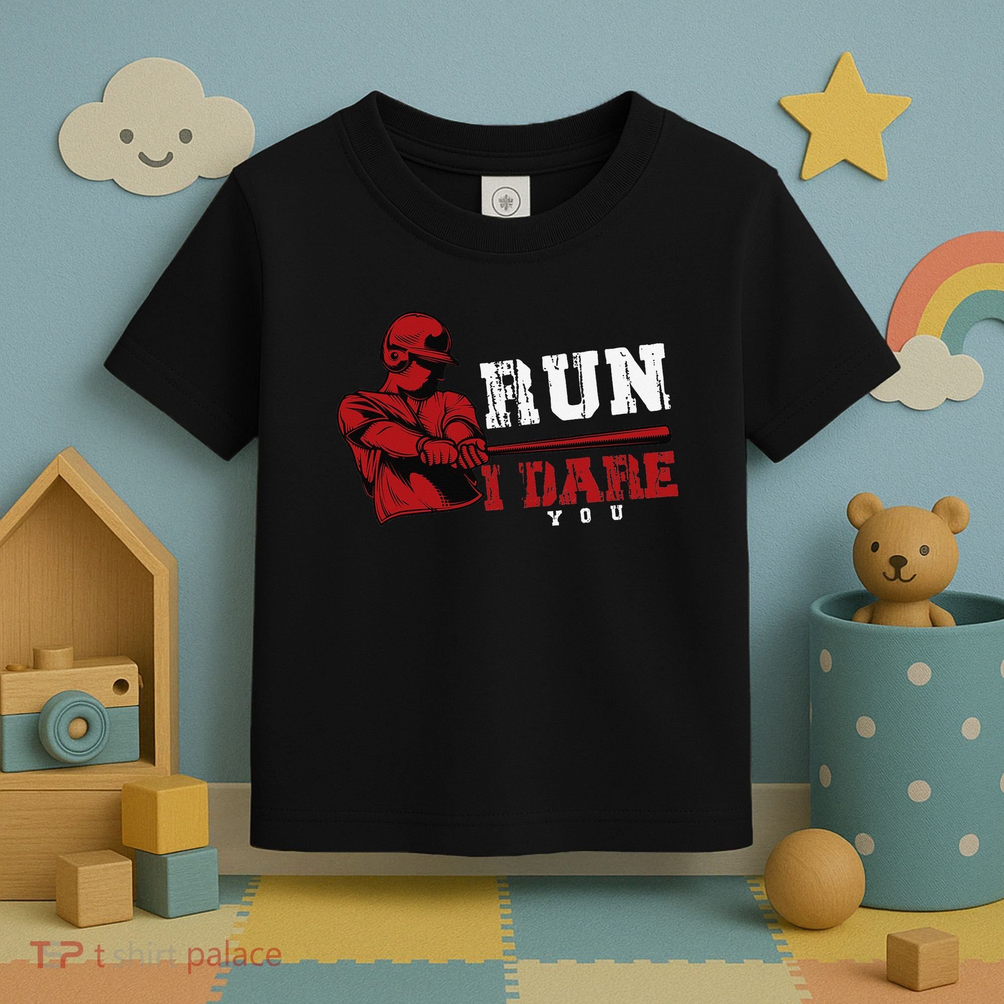 Run I Dare You Funny Baseball Catcher Baseball Player Lover Toddler T-Shirt