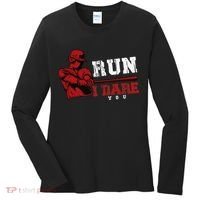 Run I Dare You Funny Baseball Catcher Baseball Player Lover Women's Long Sleeve Shirt thumb 0