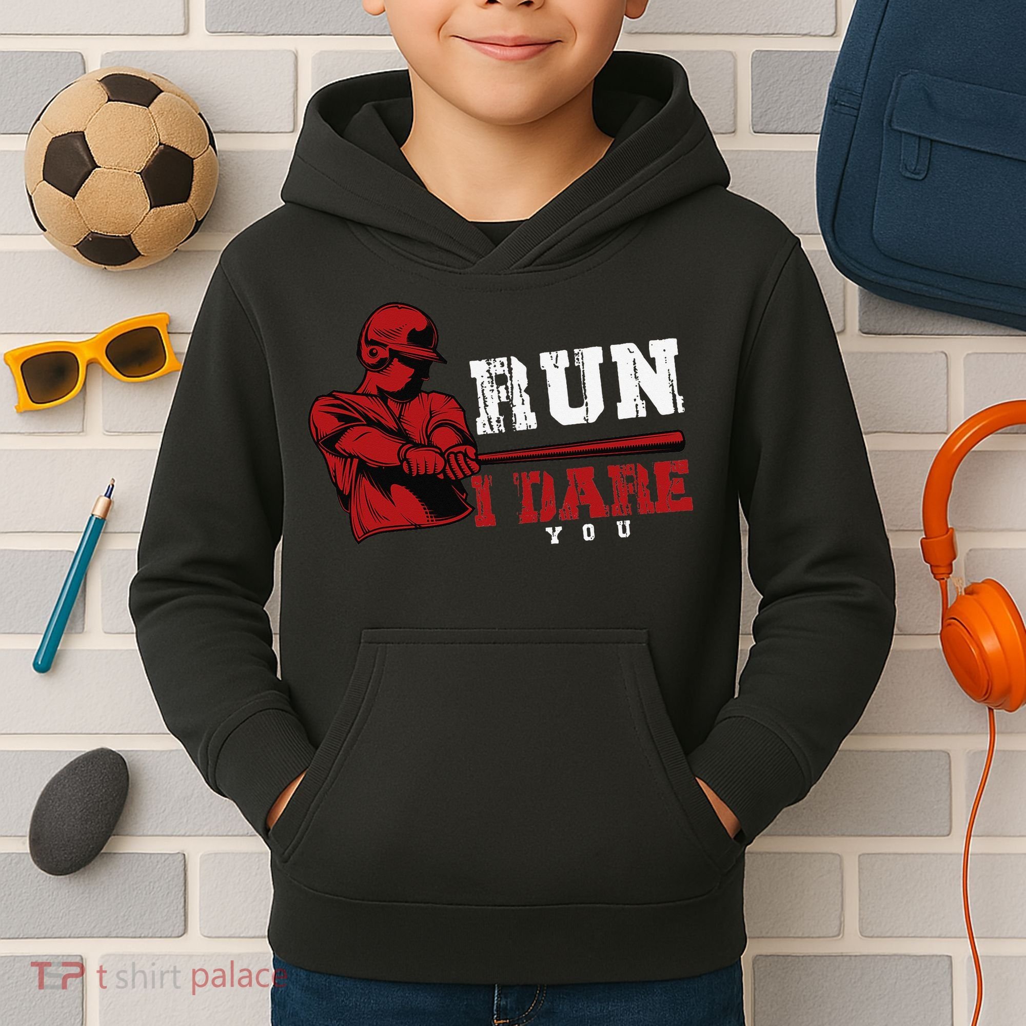 Run I Dare You Funny Baseball Catcher Baseball Player Lover Kids Hoodie