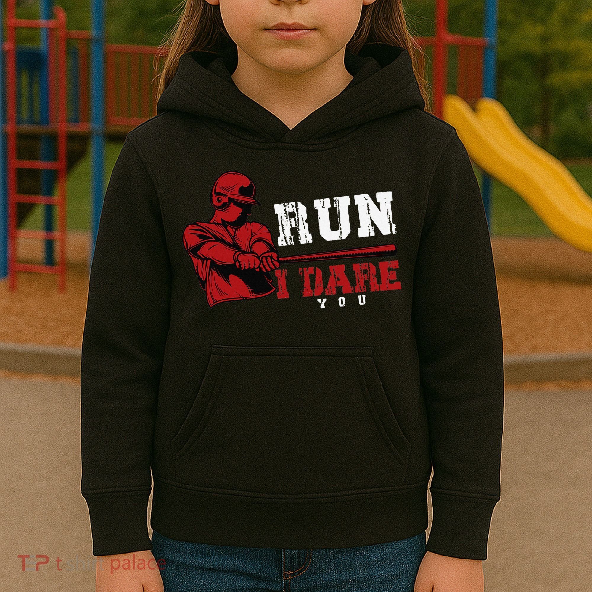 Run I Dare You Funny Baseball Catcher Baseball Player Lover Kids Hoodie