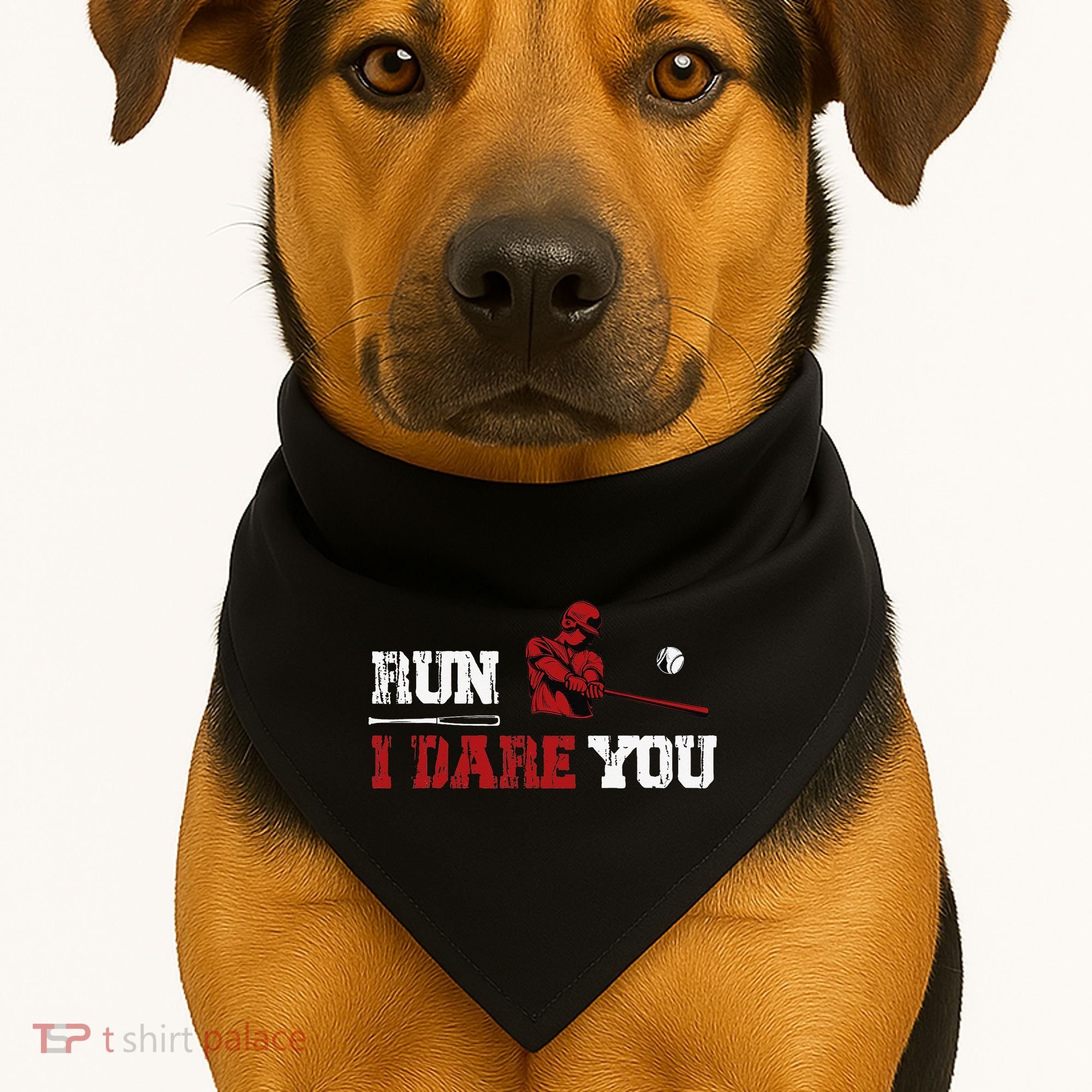 Run I Dare You Funny Baseball Catcher Baseball Player Lover USA-Made Doggie Bandana